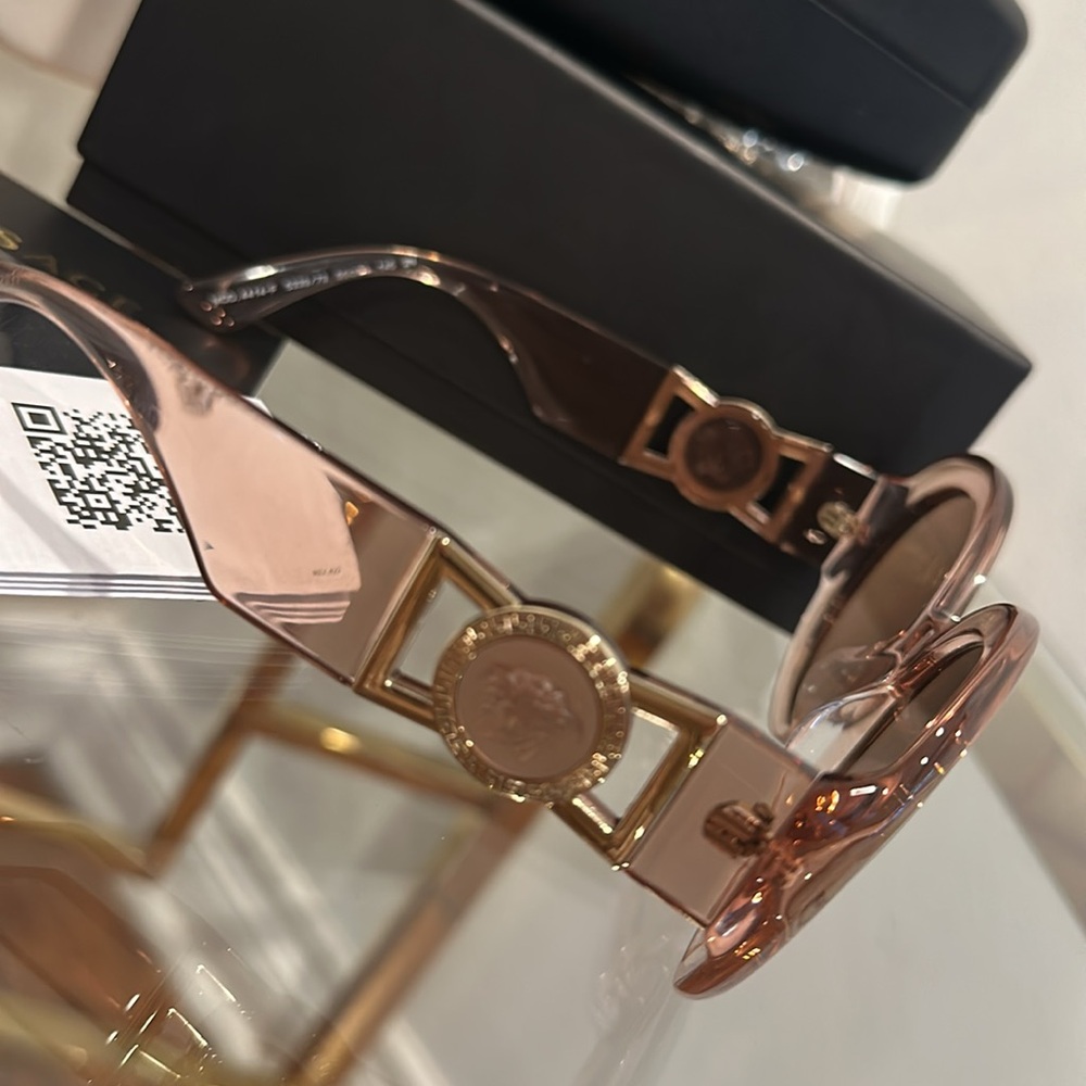 Versace Translucent Blush Round Sunglasses with Gold Accents - Picture 6 of 6